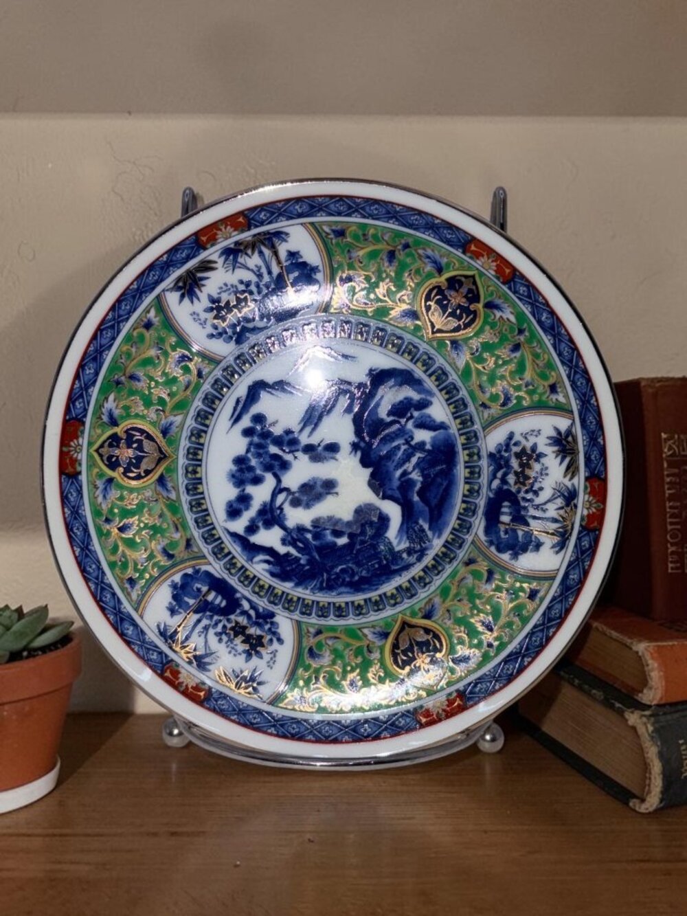 Vintage Japanese Imari Style Plate 6.5" Blue Green Gold Decorative Dish